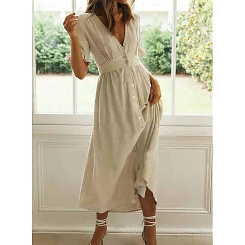 

Women's Swing Dress Maxi long Dress Green White Red Short Sleeve Solid Color Spring Summer Casual / Daily 2021 M L XL