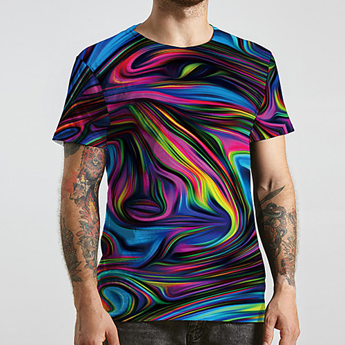 

Men's Unisex Tee T shirt 3D Print Rainbow Graphic Prints Plus Size Print Short Sleeve Casual Tops Basic Designer Big and Tall Rainbow