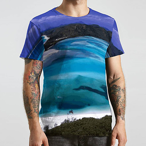 

Men's Unisex Tee T shirt 3D Print Graphic Prints Beach Plus Size Print Short Sleeve Casual Tops Basic Designer Big and Tall Blue