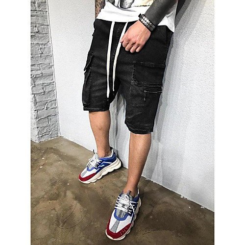 

Men's Stylish Outdoor Jeans Pants Solid Color Short Black Blue