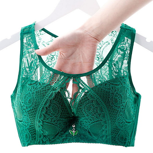 

Women's Bras & Bralettes Push-up Full Coverage Lace Solid Color Sexy Green