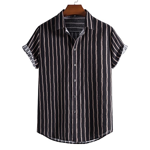 

Men's Shirt Other Prints Letter Animal Print Short Sleeve Daily Tops Beach Boho Button Down Collar Black