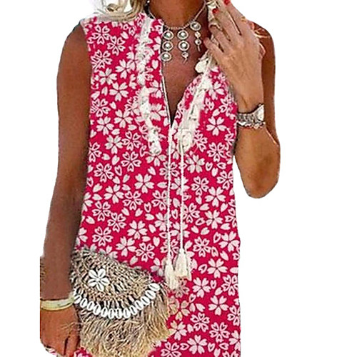

Women's A Line Dress Knee Length Dress White Red Sleeveless Pattern Spring Summer Casual / Daily 2021 S M L XL XXL