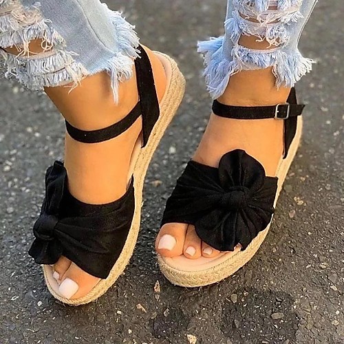 

Women's Sandals Espadrilles Platform Sandals Platform Round Toe PU Bowknot Solid Colored Yellow Black Pink