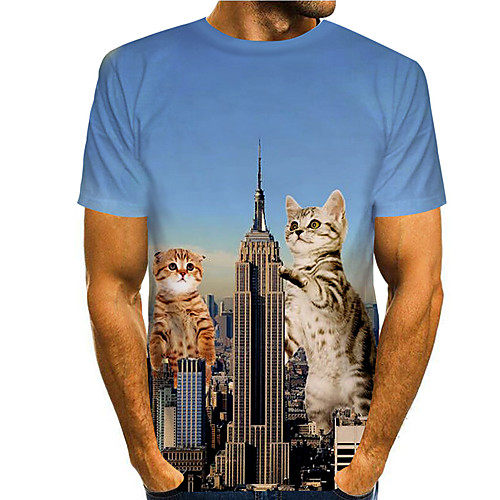 

Men's Tee T shirt 3D Print Cat Graphic Prints Print Short Sleeve Daily Tops Casual Designer Big and Tall Blue