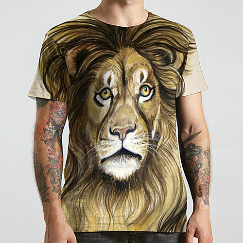 

Men's Unisex Tee T shirt 3D Print Graphic Prints Lion Animal Plus Size Print Short Sleeve Casual Tops Fashion Designer Big and Tall Yellow