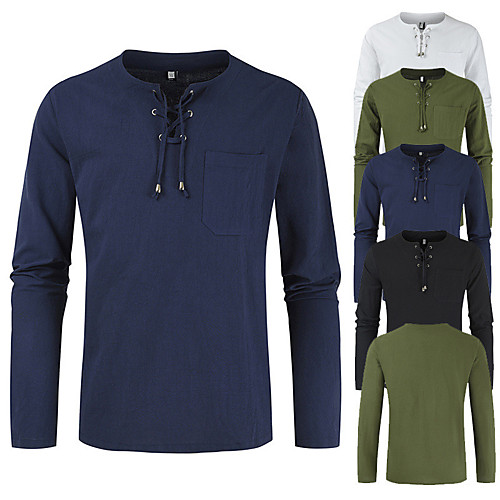 

Men's Shirt Solid Color Drawstring Long Sleeve Casual Tops Casual Fashion Breathable Comfortable White Black Army Green