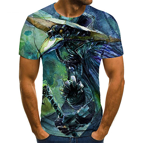 

Men's Unisex Tee T shirt 3D Print Cartoon Graphic Prints Plus Size Print Short Sleeve Casual Tops Basic Fashion Designer Big and Tall Blue