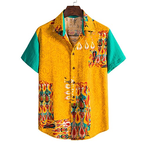 

Men's Shirt Other Prints Graphic Leaves Short Sleeve Daily Tops Casual Yellow