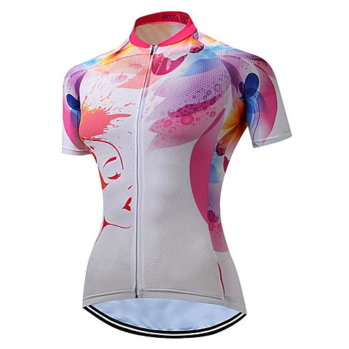 

21Grams Women's Short Sleeve Cycling Jersey Summer Spandex Polyester Grey Floral Botanical Bike Jersey Top Mountain Bike MTB Road Bike Cycling Quick Dry Moisture Wicking Breathable Sports Clothing