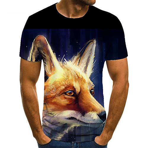 

Men's Unisex Tee T shirt Shirt 3D Print Graphic Prints Fox Plus Size Print Short Sleeve Casual Tops Basic Fashion Designer Big and Tall Round Neck Blue