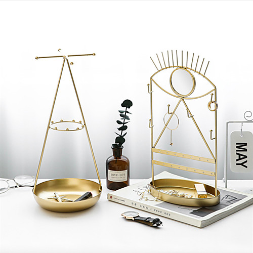 

Gold Iron Jewelry Storage Rack Geometric Luxury Metal Jewelry Bedroom Display Rack