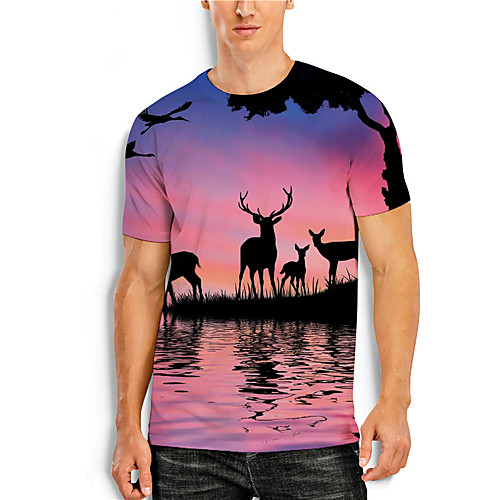 

Men's Tee T shirt 3D Print 3D Deer Print Short Sleeve Daily Tops Casual Designer Big and Tall Blushing Pink