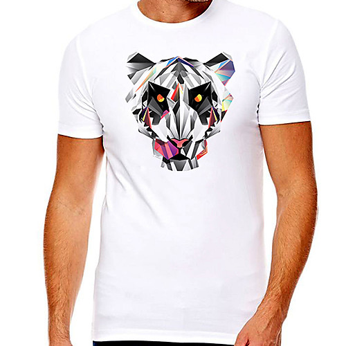 

Men's Unisex Tee T shirt Hot Stamping Graphic Prints Tiger Plus Size Print Short Sleeve Casual Tops Cotton Basic Designer Big and Tall White