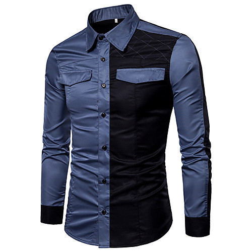 

Men's Shirt Color Block Button-Down Long Sleeve Casual Tops Cotton Casual Fashion Breathable Comfortable White Army Green Khaki