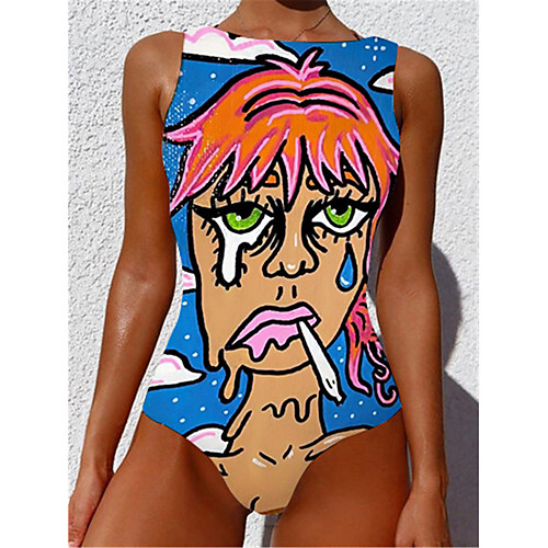 

Women's One Piece Monokini Swimsuit Tummy Control Slim Abstract Blue Swimwear Strap Bathing Suits New Casual Sexy / Padded Bras / Beach