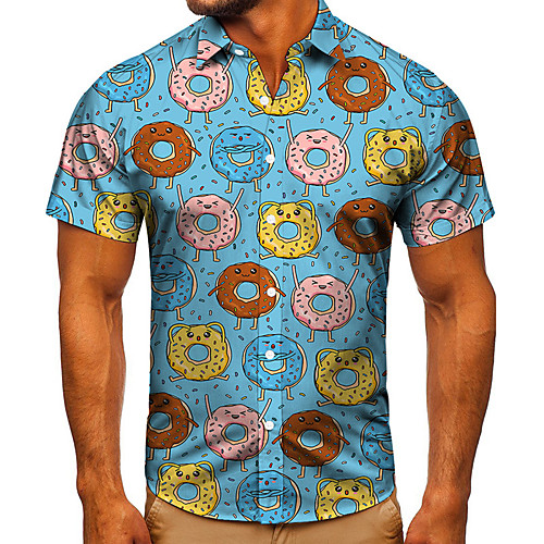 

Men's Shirt 3D Print Food Graphic Prints Button-Down Short Sleeve Street Tops Casual Fashion Classic Breathable Blue