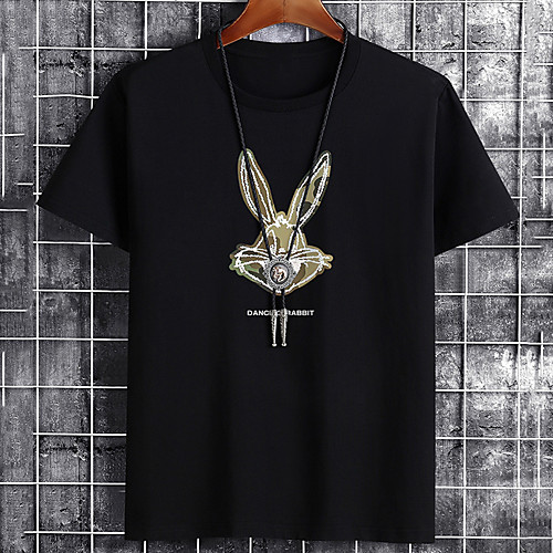 

Men's Unisex Tee T shirt Hot Stamping Graphic Prints Rabbit / Bunny Plus Size Print Short Sleeve Casual Tops Cotton Basic Fashion Designer Big and Tall White Black Khaki