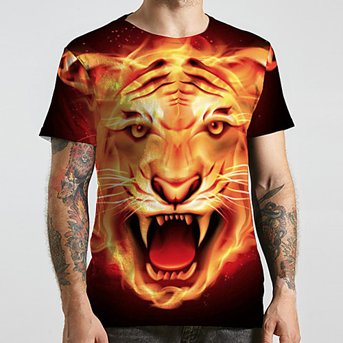 

Men's Unisex Tee T shirt 3D Print Graphic Prints Tiger Animal Plus Size Print Short Sleeve Casual Tops Fashion Designer Big and Tall Yellow