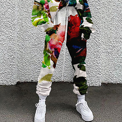 

Women's Fashion Casual / Sporty Comfort Daily Weekend Sweatpants Pants Flower / Floral Full Length Pocket Elastic Drawstring Design Print White Red