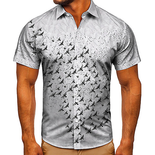 

Men's Shirt 3D Print Graphic Prints Bird Button-Down Short Sleeve Street Tops Casual Fashion Classic Breathable Gray