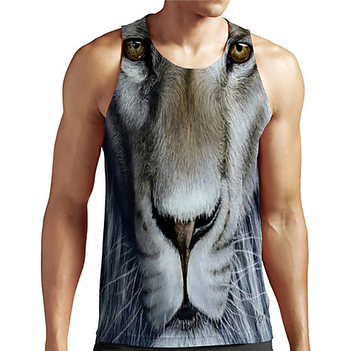 

Men's Unisex Tank Top Undershirt 3D Print Graphic Prints Lion Animal Plus Size Print Sleeveless Casual Tops Basic Designer Big and Tall Gray