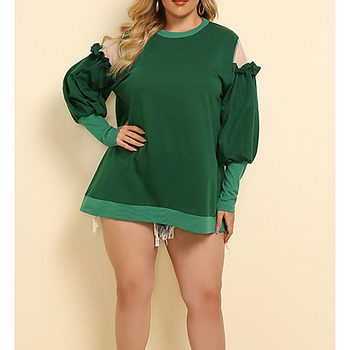 

Women's Plus Size Tops Blouse Plain Ruffle Mesh Long Sleeve Crewneck Green Big Size XL XXL 3XL 4XL