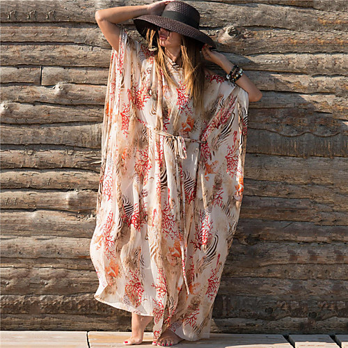 

Women's Swing Dress Maxi long Dress Orange Sleeveless Floral Print Lace up Print Spring Summer Boat Neck Casual Sexy Boho Holiday Beach Loose 2021 One-Size