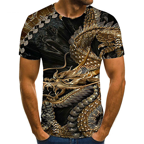 

Men's Unisex Tee T shirt 3D Print Dragon Graphic Prints Plus Size Print Short Sleeve Casual Tops Basic Fashion Designer Big and Tall Brown