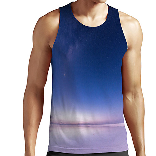 

Men's Unisex Tank Top Undershirt 3D Print Galaxy Graphic Prints Plus Size Print Sleeveless Casual Tops Basic Designer Big and Tall Blue