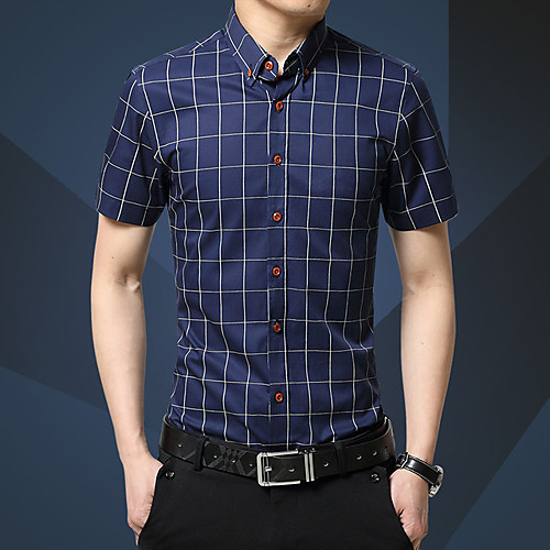 

Men's Shirt Other Prints Lattice Short Sleeve Casual Tops Basic Casual White Red Royal Blue