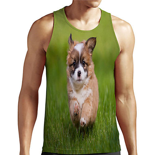 

Men's Unisex Tank Top Undershirt 3D Print Dog Graphic Prints Animal Plus Size Print Sleeveless Casual Tops Basic Designer Big and Tall Green