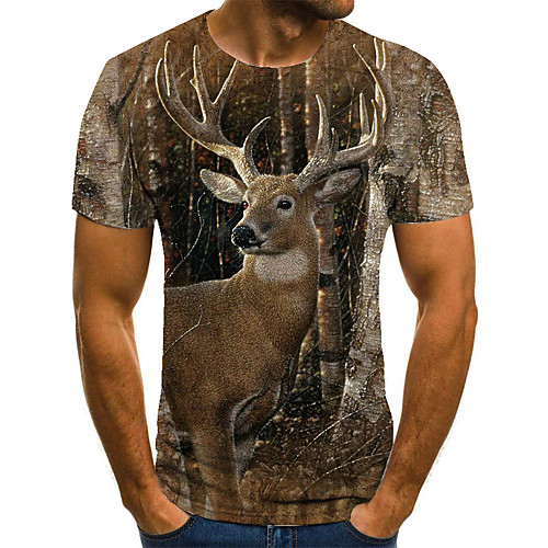 

Men's Unisex Tee T shirt Shirt 3D Print Graphic Prints Elk Plus Size Print Short Sleeve Casual Tops Basic Fashion Designer Big and Tall Round Neck Brown