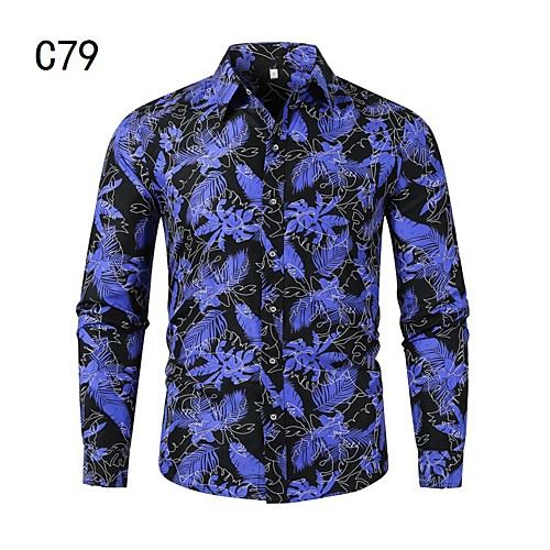 

Men's Shirt Other Prints Leaves Long Sleeve Casual Tops Chinoiserie Black