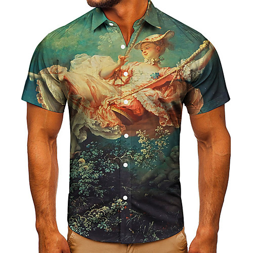 

Men's Shirt 3D Print Graphic Prints Human Button-Down Short Sleeve Street Tops Casual Fashion Classic Breathable Blue