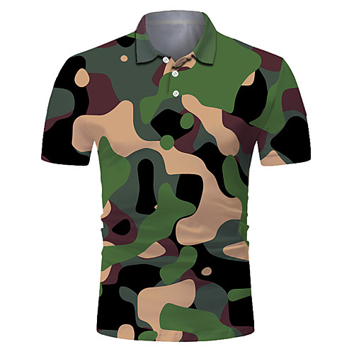

Men's Golf Shirt Tennis Shirt 3D Print Camo / Camouflage Button-Down Short Sleeve Street Tops Casual Fashion Cool Breathable Green / Sports