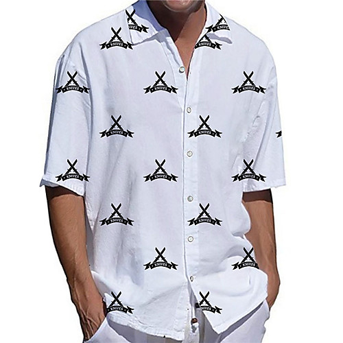 

Men's Shirt 3D Print Letter Plus Size 3D Print Button-Down Short Sleeve Casual Tops Casual Fashion Streetwear Breathable White