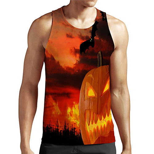 

Men's Unisex Tank Top Undershirt 3D Print Graphic Prints Pumpkin Plus Size Print Sleeveless Casual Tops Basic Designer Big and Tall Orange