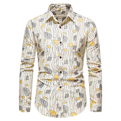 

Men's Shirt Other Prints Graphic Leaves Long Sleeve Casual Tops Casual Blue Beige