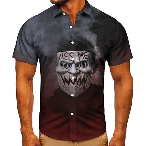 

Men's Shirt 3D Print Graphic Prints Mask Button-Down Short Sleeve Street Tops Casual Fashion Classic Breathable Gray