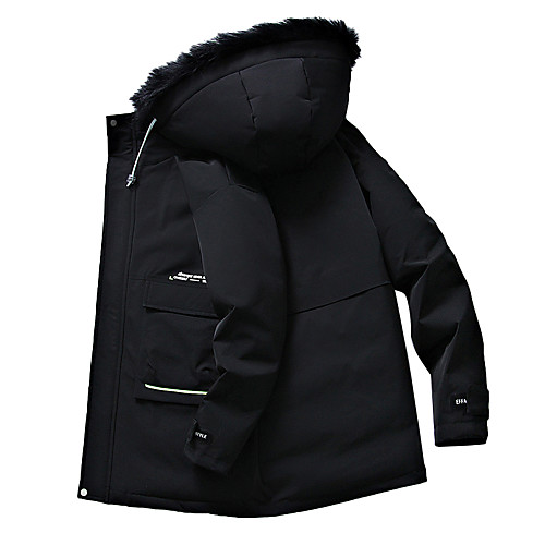 

Men's Down Regular Coat Regular Fit Jacket Color Block Khaki Black / White Duck Down / Letter