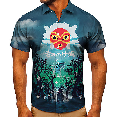 

Men's Shirt 3D Print Graphic Prints Forest Button-Down Short Sleeve Street Tops Casual Fashion Classic Breathable Navy Blue