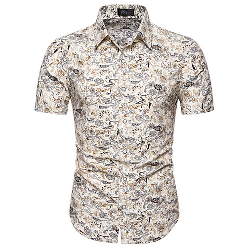 

Men's Shirt Other Prints Graphic Short Sleeve Casual Tops Casual Khaki