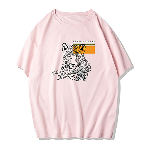 

Men's Unisex Tee T shirt Hot Stamping Leopard Graphic Prints Plus Size Print Short Sleeve Street Tops Cotton Basic Designer Big and Tall Round Neck White Blue Purple / Summer