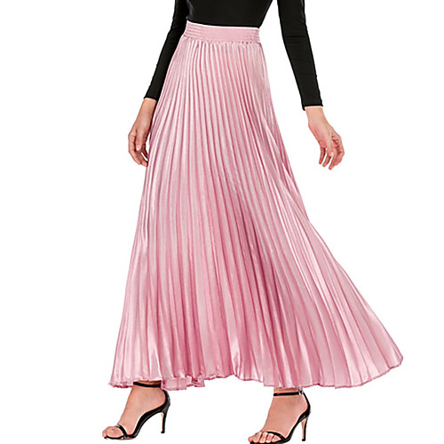 

Women's Vacation Casual / Daily Basic Streetwear Skirts Solid Colored Tulle Pleated Blushing Pink Green Beige