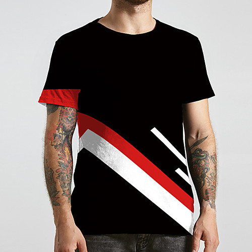 

Men's Unisex Tee T shirt 3D Print Color Block Graphic Prints Plus Size Print Short Sleeve Casual Tops Basic Designer Big and Tall Black