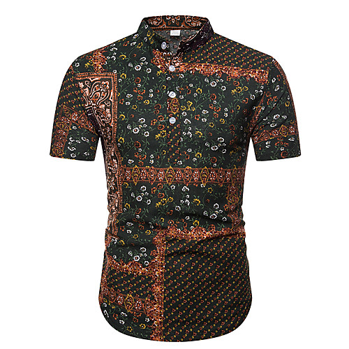 

Men's Shirt Other Prints Floral Graphic Short Sleeve Casual Tops Ethnic Style Brown