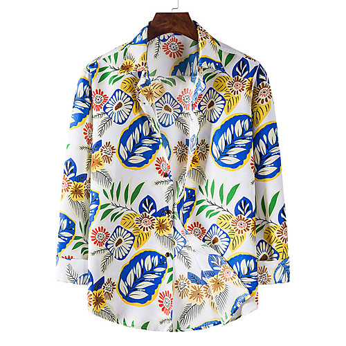 

Men's Shirt Other Prints Graphic Leaves Long Sleeve Casual Tops Casual White