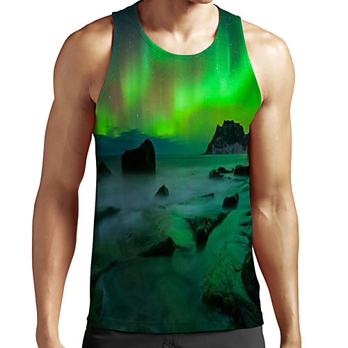 

Men's Unisex Tank Top Undershirt 3D Print Scenery Graphic Prints Plus Size Print Sleeveless Casual Tops Basic Fashion Designer Breathable Green