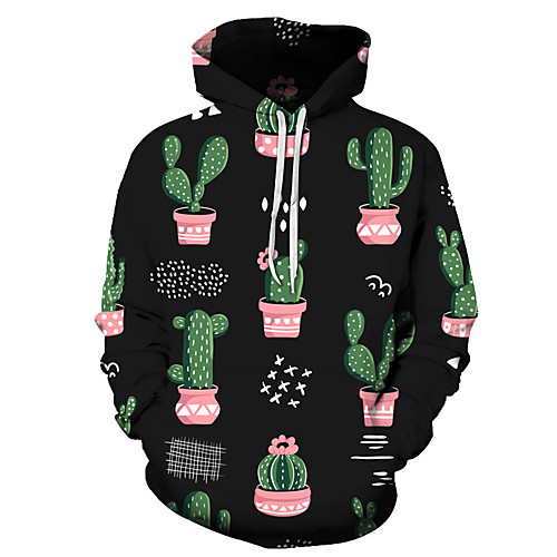 

Men's Unisex Plus Size Pullover Hoodie Sweatshirt Graphic Prints Cactus Print Hooded Casual Daily Holiday 3D Print Basic Designer Hoodies Sweatshirts Long Sleeve Black Navy Blue